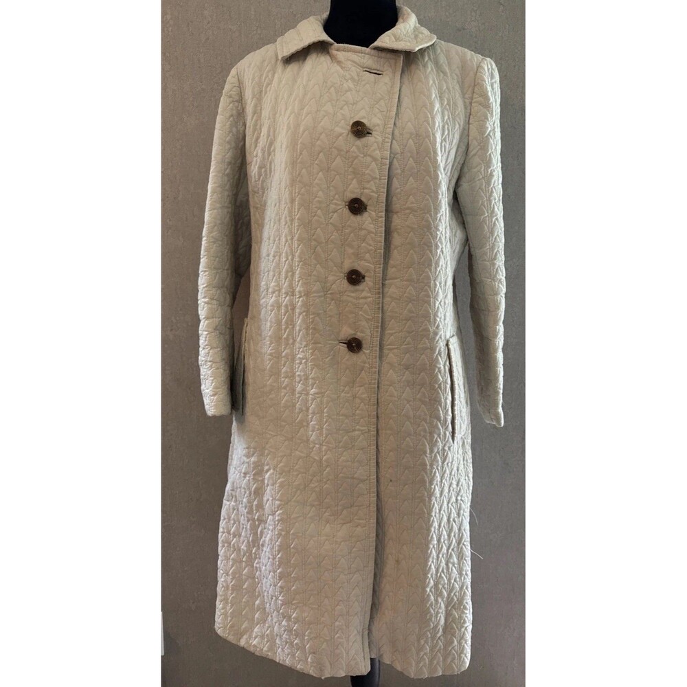 Vintage 80s Alligator Company Lacoste Quilted Car Coat white Trench Jacket Sz 16